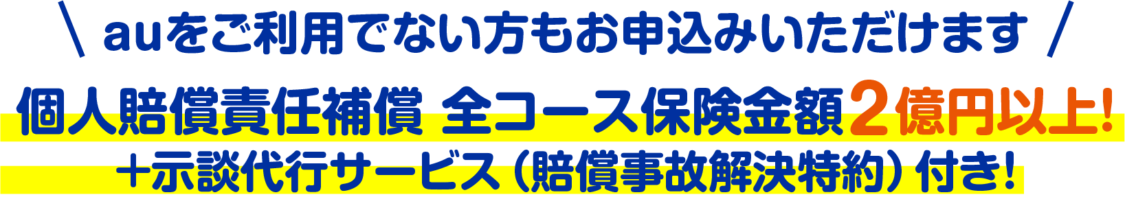 auをご利用でない方もお申込みいただけます　個人賠償責任補償 全コース保険金額2億円以上！＋示談代行サービス（賠償事故解決特約）付き！